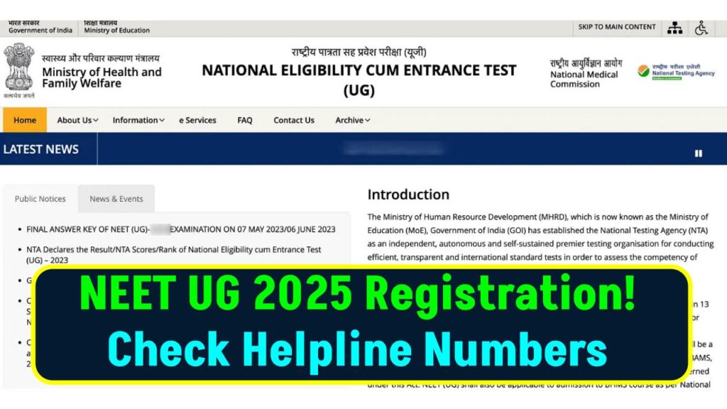 NEET UG 2025 Registration: NTA Issues Important Notice – Check Helpline Numbers